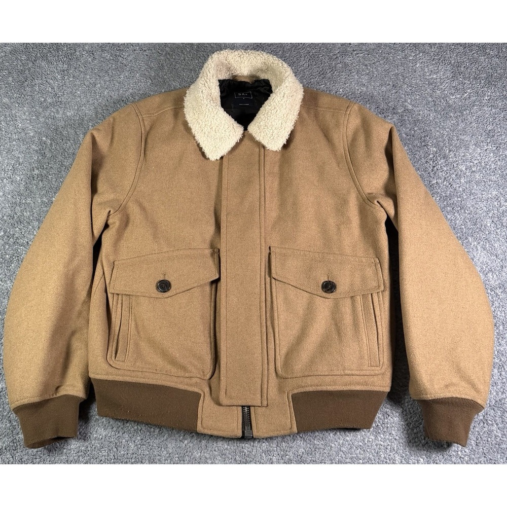 Gap Jacket Men's S Brown Wool Aviator Bomber Sherpa Collar Quilted Lined Winter